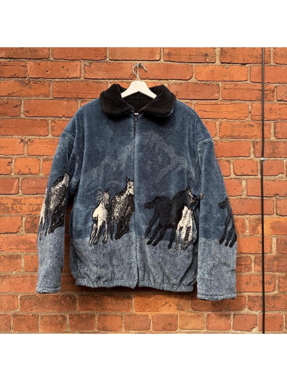 Vintage Nordic lights reversible horse AOP fleece zip up sweatshirt M 2008